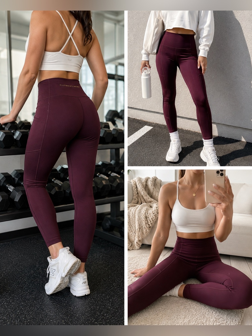 Victoria’s Secret Burgundy High Rise Leggings Gold Logo Size Medium